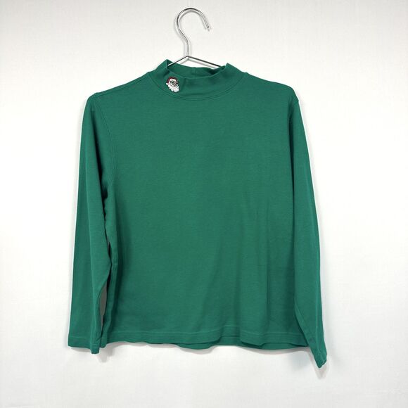 Westbound Woman Mock Neck Shirt Green Embroidered Santa Holiday Medium Petites - Picture 1 of 4